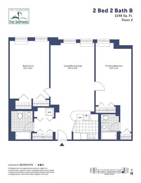 the floor plan of 2 bed 2 bath b